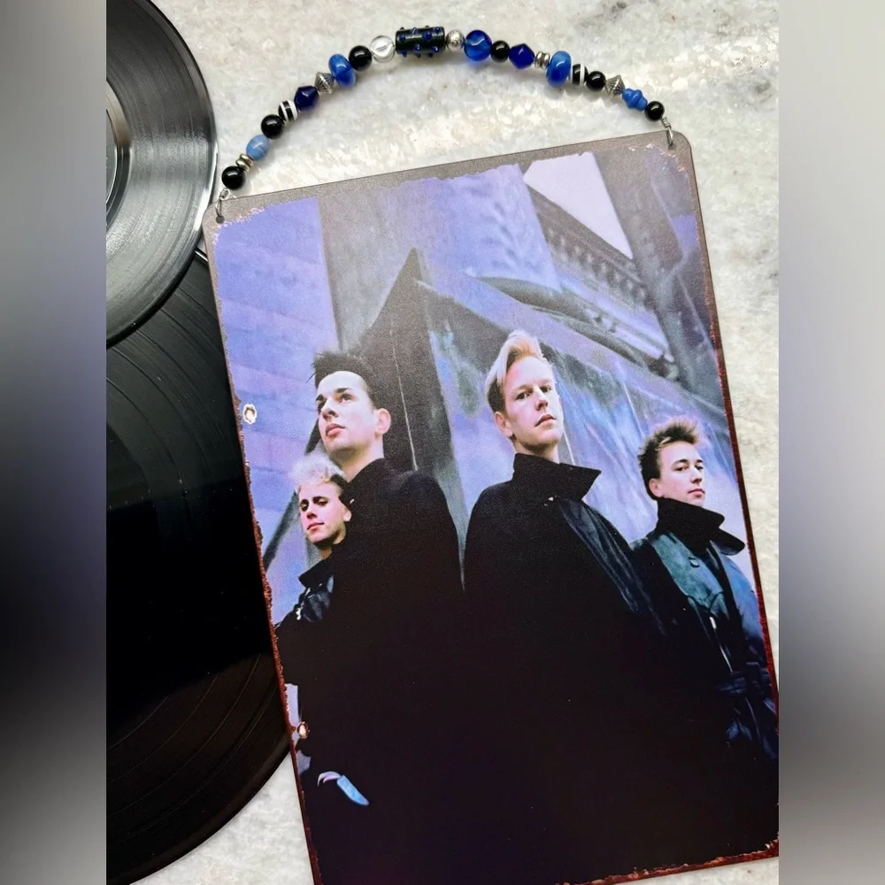 New Depeche Mode Band 80s Inspired Metal Wall Sign w/ Beaded Hanger - 8” x 12”